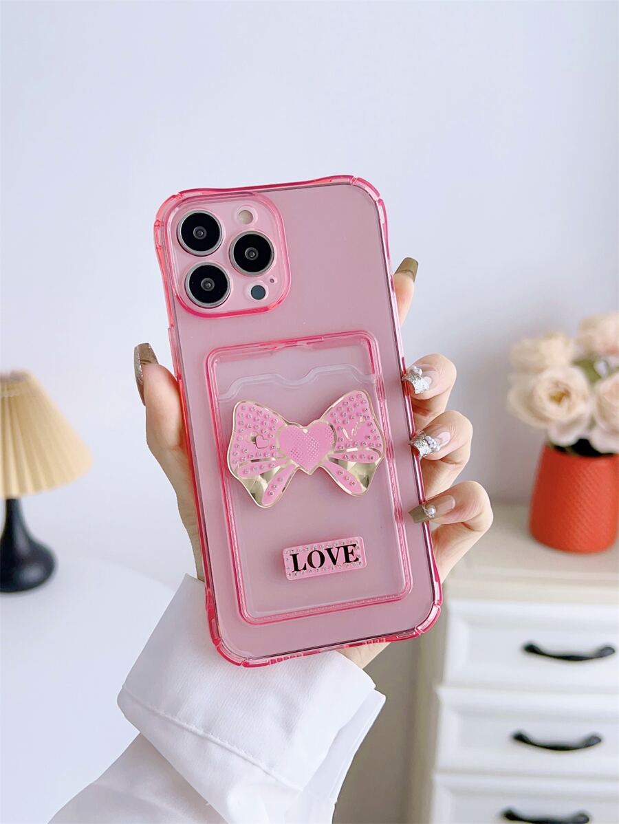 Funda para móvil con diseño de lazo anticaída con con ranura de tarjeta - Rosa - Ver 1