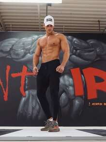 Hombres Pantalones deportivos con cremallera bajo de cintura con cordón - Negro - Ver 5