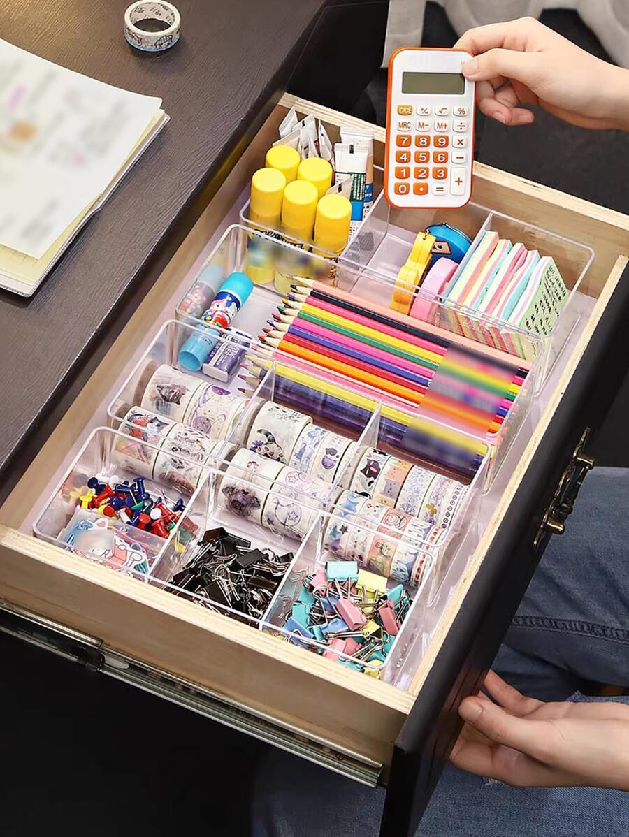 1 Hộp Lưu Trữ Ngăn Kéo Trong Suốt, Hộp Bút Ngăn Kéo Đa Năng Đơn Giản Cho Văn Phòng, Trường Học, Sinh Viên - Trong sáng - Xem 1