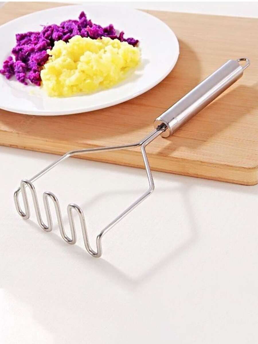 1pc Stainless Steel Potato Masher, Silver Potato Press For Household - Silver - View 1