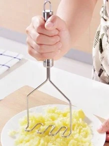 1pc Stainless Steel Potato Masher, Silver Potato Press For Household - Silver - View 3