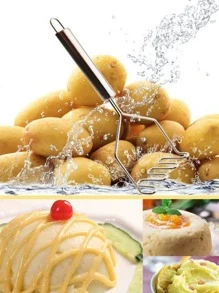 1pc Stainless Steel Potato Masher, Silver Potato Press For Household - Silver - View 5