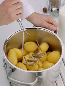 1pc Stainless Steel Potato Masher, Silver Potato Press For Household - Silver - View 6