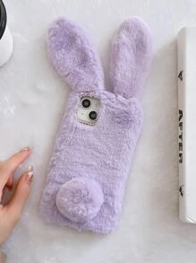 Funda de teléfono de peluche con decoración de orejas de conejo - Morado - Ver 1