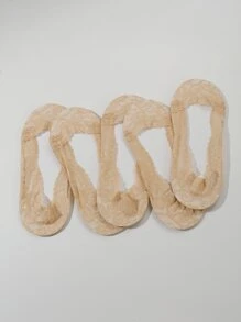 5對/組女士蕾絲隱形船襪 - 米色 - 查看 1