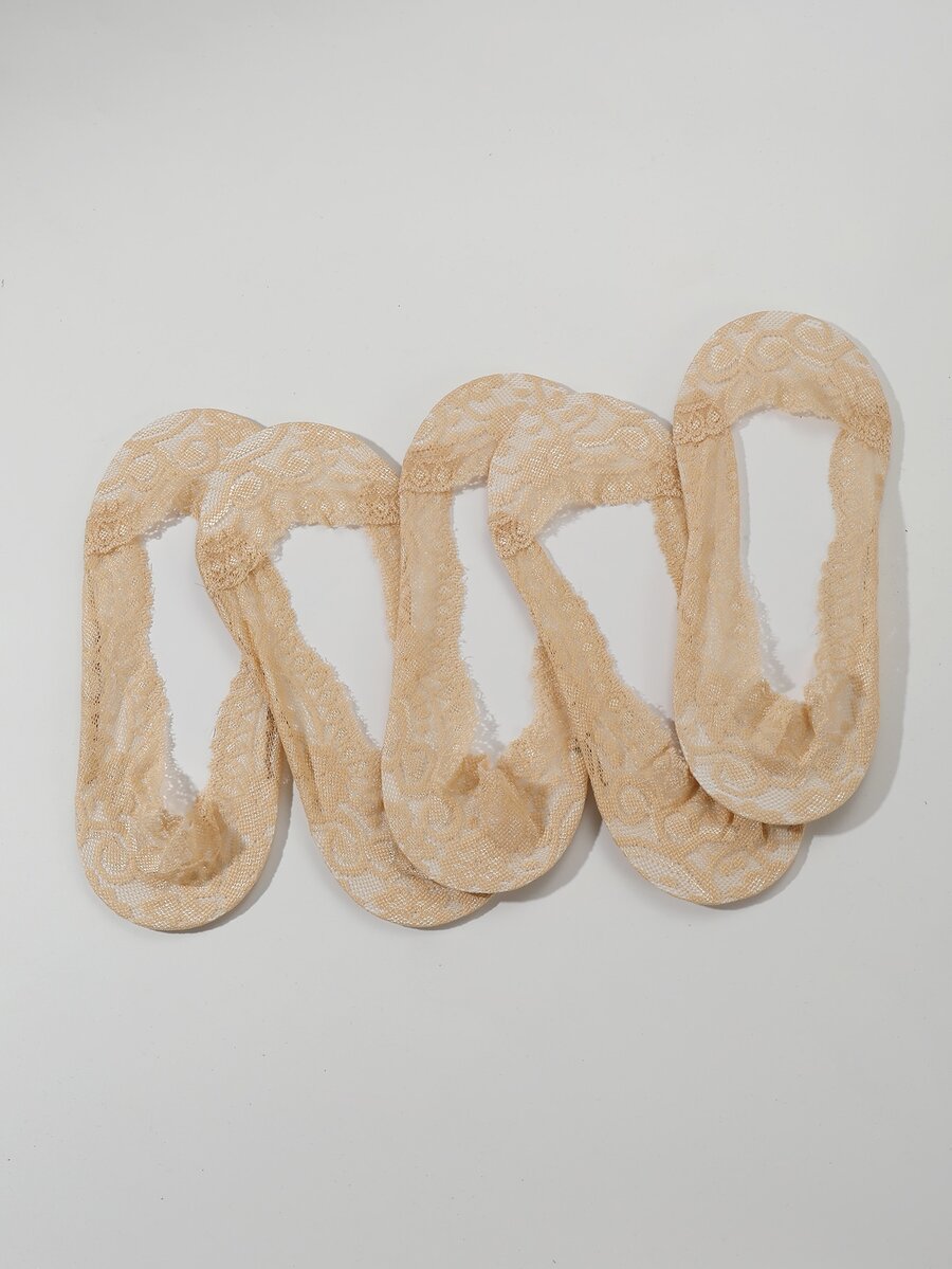 5對/組女士蕾絲隱形船襪 - 米色 - 查看 1