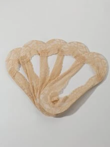 5對/組女士蕾絲隱形船襪 - 米色 - 查看 2