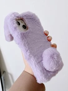 Funda de teléfono de peluche con decoración de orejas de conejo - Morado - Ver 2