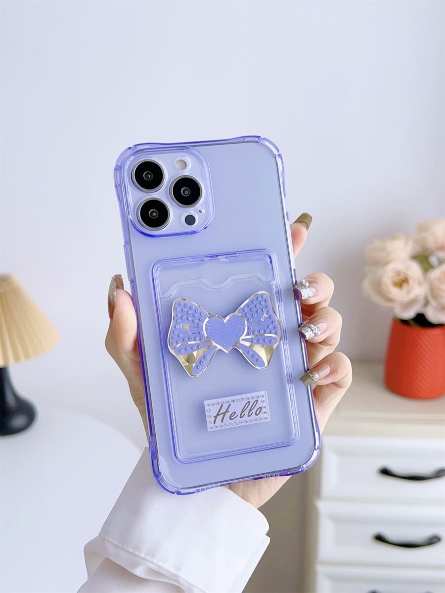 蝴蝶結裝飾防摔手機殼帶插卡槽 - 紫色 - 查看 1