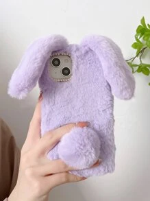 Funda de teléfono de peluche con decoración de orejas de conejo - Morado - Ver 4