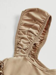 SHEIN MOD 鉤眼扣前手帕下擺襯衫 - 卡其色 - 查看 4