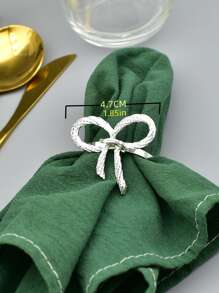 4pcs Bow Decor Napkin Ring - Silver - View 4