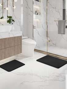 1入組滌綸浴墊浴用極簡主義黑色防滑吸水浴墊 - 黑色 - 查看 1