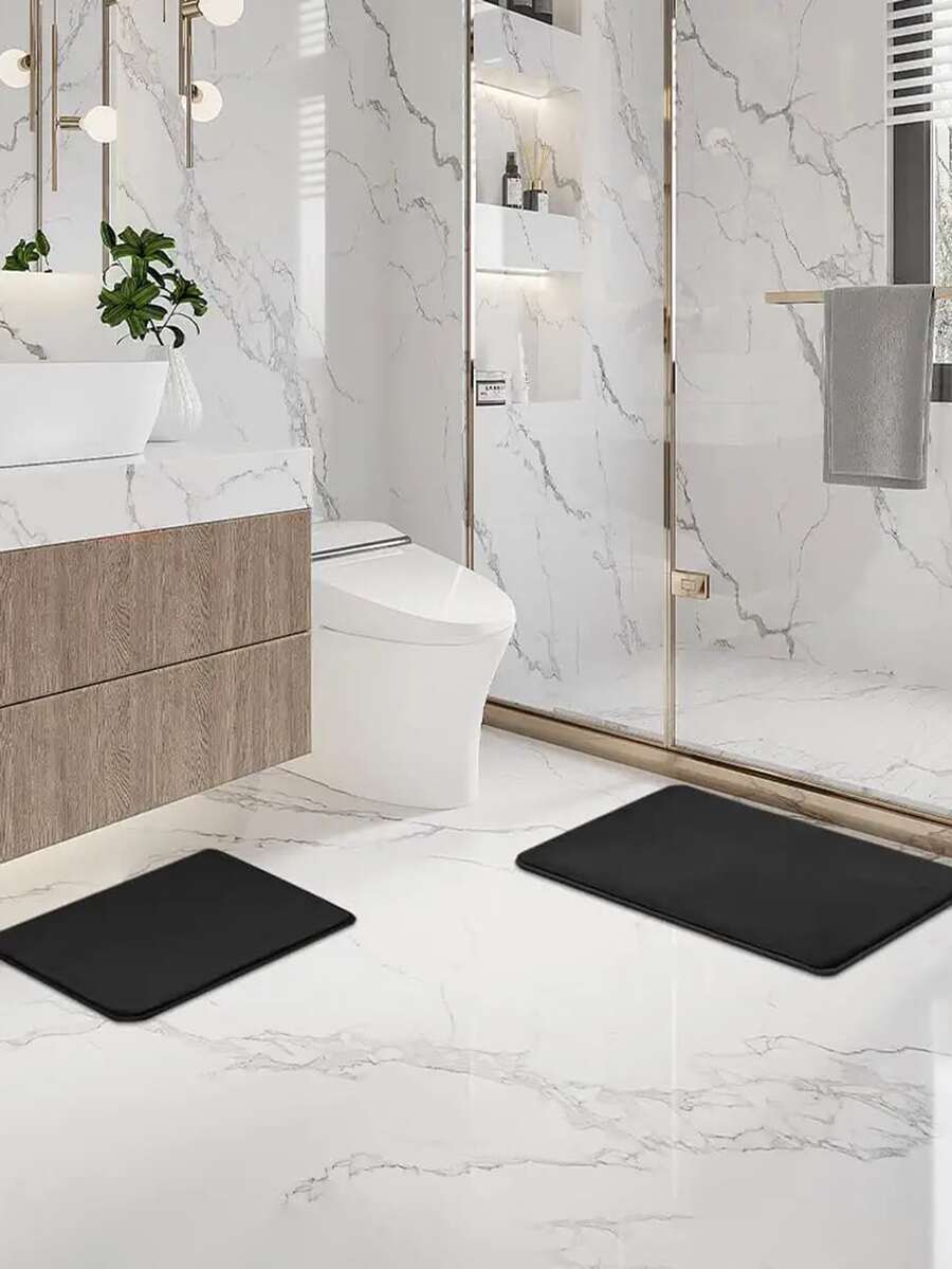 1入組滌綸浴墊浴用極簡主義黑色防滑吸水浴墊 - 黑色 - 查看 1