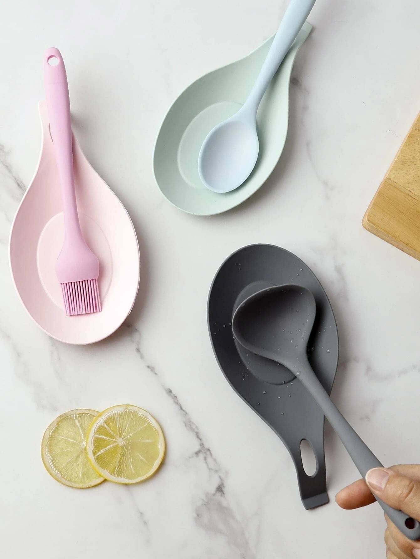 1pc Pink Spoon Rest, Multifunction Silicone Spoon Holder For Kitchen - Pink - View 2