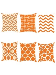 6 peças/conjunto Estojo decorativo de almofada de arremesso linho modernista impressão geométrica sem enchimento para sofá - Multicolorido - Ver 1