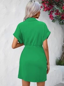 SHEIN Clasi Đầm Thắt nút Trọn gói màu trơn Giải trí - màu xanh lá - Xem 2