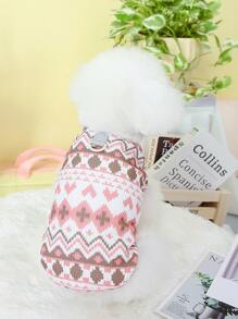 1入組幾何圖案寵物背心適用於狗狗和貓適用於夏天 - 紅色 - 查看 1