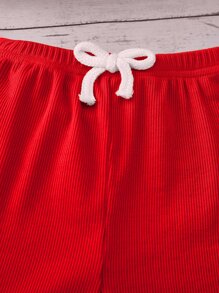 SHEIN Camisa Sin Mangas Con Gráficos De Letras Para Bebé Niña Y Shorts Con Lazo En La Parte Delantera
