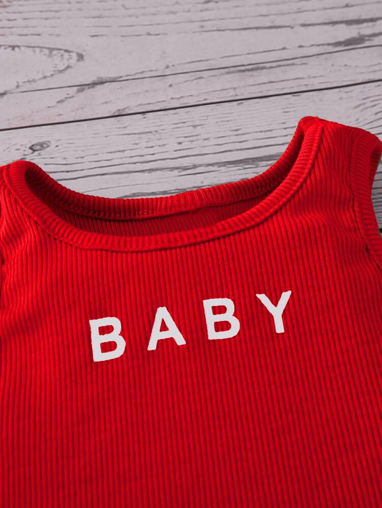 Baby Girl Letter Graphic Tank Top & Bow Front Shorts