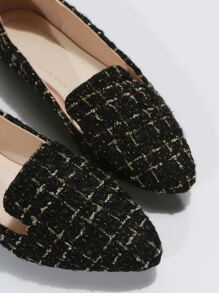 2025 秋季加大码 35-45 黑色亮线尖头平底一脚蹬休闲乐福鞋，轻便舒适女士平底鞋