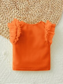 SHEIN Leap Crew Baby Girl Contrast Mesh Ruffle Trim Tee - Orange - View 8
