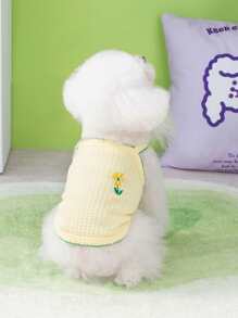 1pc Flower Embroidered Pet Tank For Dog And Cat For Summer - Yellow - View 2