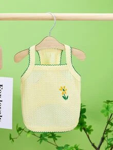 1pc Flower Embroidered Pet Tank For Dog And Cat For Summer - Yellow - View 3