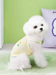 1pc Flower Embroidered Pet Tank For Dog And Cat For Summer - Yellow - View 6