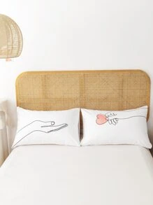 2 unids/set de tela Almohada con corazón & gesto con estampado Almohada Funda para - Multicolor - Ver 1