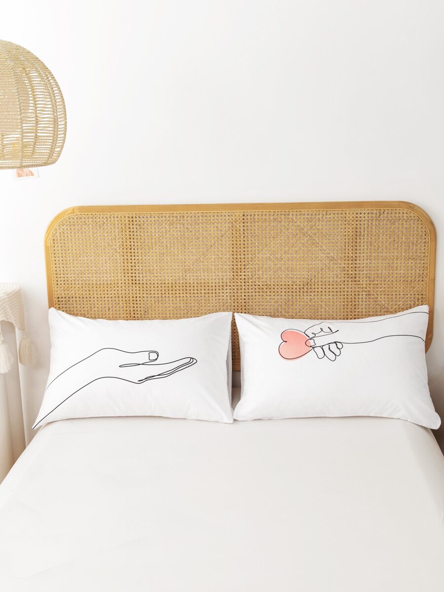 2 unids/set de tela Almohada con corazón & gesto con estampado Almohada Funda para - Multicolor - Ver 1