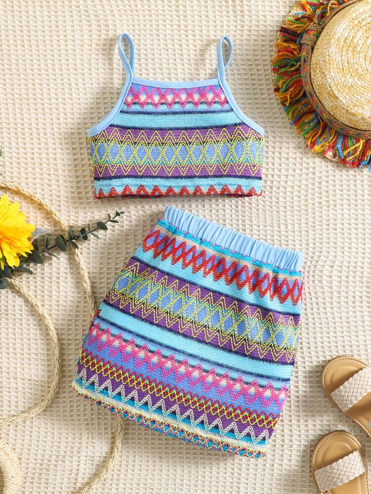 SHEIN Bộ thời trang bé gái Tương phản ràng buộc In chữ V Khối Màu Giải trí - Nhiều màu - Xem 3