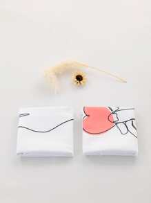 2 unids/set de tela Almohada con corazón & gesto con estampado Almohada Funda para - Multicolor - Ver 3