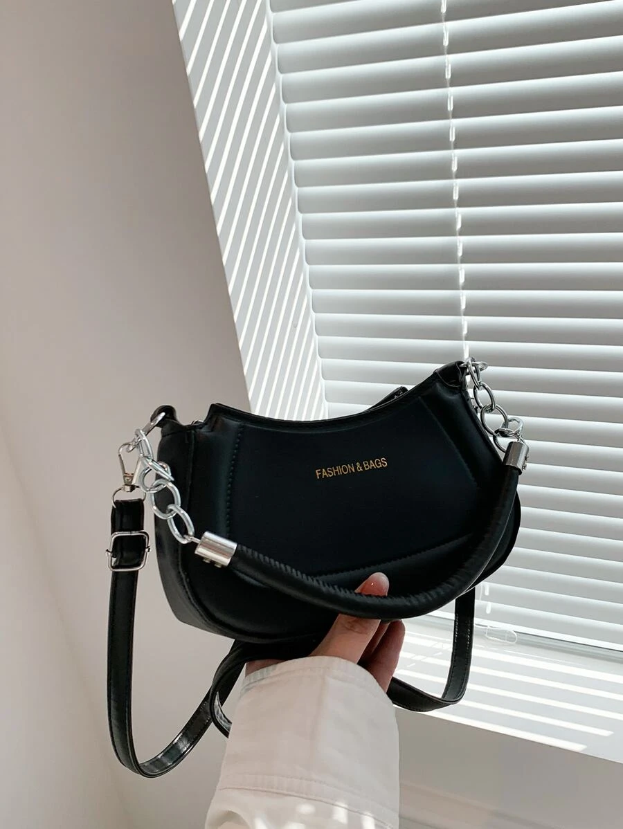 Mini Hobo Bag Letter Graphic PU - Black - View 1