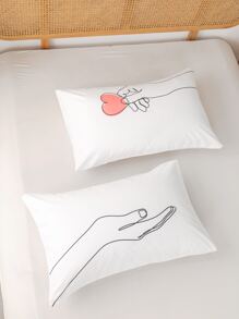 2 unids/set de tela Almohada con corazón & gesto con estampado Almohada Funda para - Multicolor - Ver 4