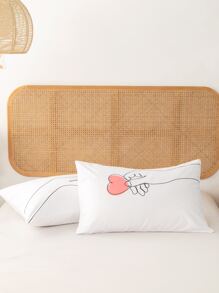 2 unids/set de tela Almohada con corazón & gesto con estampado Almohada Funda para - Multicolor - Ver 5