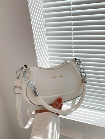 迷你 Hobo 包字母圖案 PU 時尚字母圖案手提包，純色斜挎包，女式小號拉鍊錢包