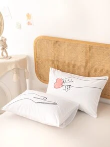 2 unids/set de tela Almohada con corazón & gesto con estampado Almohada Funda para - Multicolor - Ver 6
