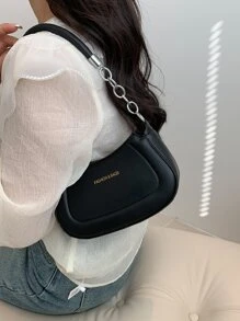 Mini Hobo Bag Letter Graphic PU - Black - View 2