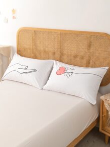 2 unids/set de tela Almohada con corazón & gesto con estampado Almohada Funda para - Multicolor - Ver 7