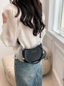 Mini Hobo Bag Letter Graphic PU - Black - View 8