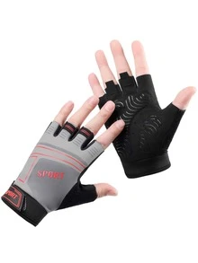 1 đôi Găng tay thể thao nửa ngón họa tiết chữ cái - Xám - Xem 3