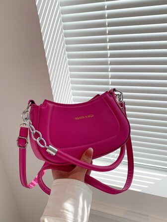 Mini Hobo Bag Letter Graphic PU Neon Pink