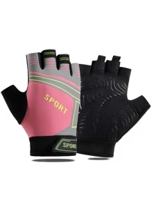 1雙字母圖案半指運動手套 - 粉色 - 查看 1