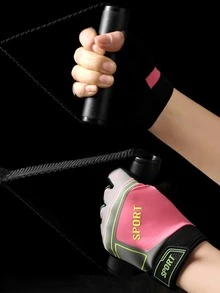 1雙字母圖案半指運動手套 - 粉色 - 查看 3