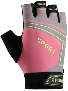 1雙字母圖案半指運動手套 - 粉色 - 查看 4