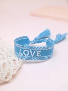 字母刺繡流蘇裝飾手環 - 藍色 - 查看 1