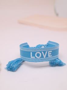 字母刺繡流蘇裝飾手環 - 藍色 - 查看 2