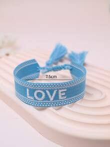 字母刺繡流蘇裝飾手環 - 藍色 - 查看 4