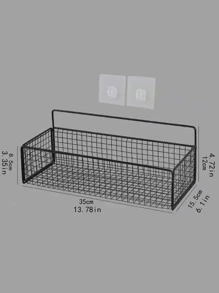 1pc Wall Mounted Bathroom Storage Rack, White Iron Storage Shelf For Bathroom - White - View 2